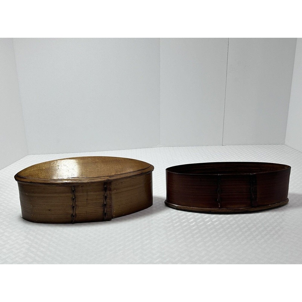Thai AKHA Hill Tribe Bamboo Mulberry Wood Oval Tobacco‎ Box 4.5” - Picture 2 of 12